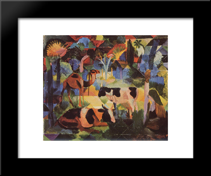 Landscape With Cows And A Camel 20x24 Black Modern Wood Framed Art Print Poster by Macke, August