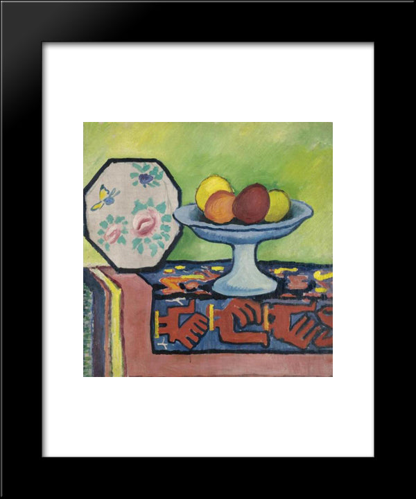 Still Life With Bowl Of Apples And Japanese Fan 20x24 Black Modern Wood Framed Art Print Poster by Macke, August