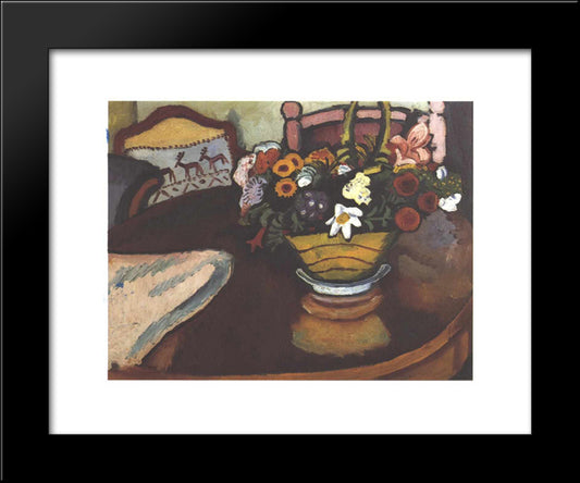Still Life With Pillow With Deer Decor And A Bouquet 20x24 Black Modern Wood Framed Art Print Poster by Macke, August