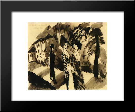 Two Women And A Man On An Avenue 20x24 Black Modern Wood Framed Art Print Poster by Macke, August