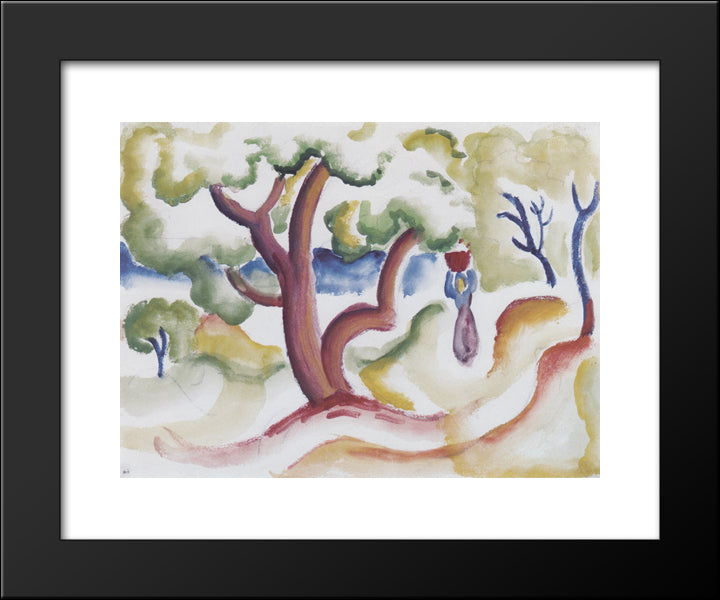 Woman With Pitcher Under Trees 20x24 Black Modern Wood Framed Art Print Poster by Macke, August