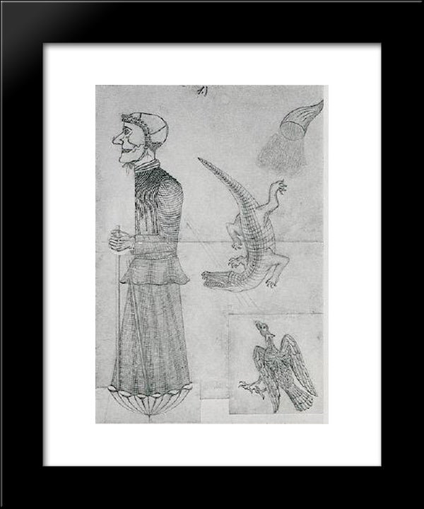 Witch With Eagle, Crocodile And Cornucopia 20x24 Black Modern Wood Framed Art Print Poster by Natterer, August