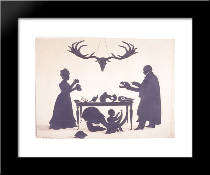 William Buckland And His Wife And Son Frank, Examining Buckland'S Natural History Collection 20x24 Black Modern Wood Framed Art Print Poster by Edouart, Auguste