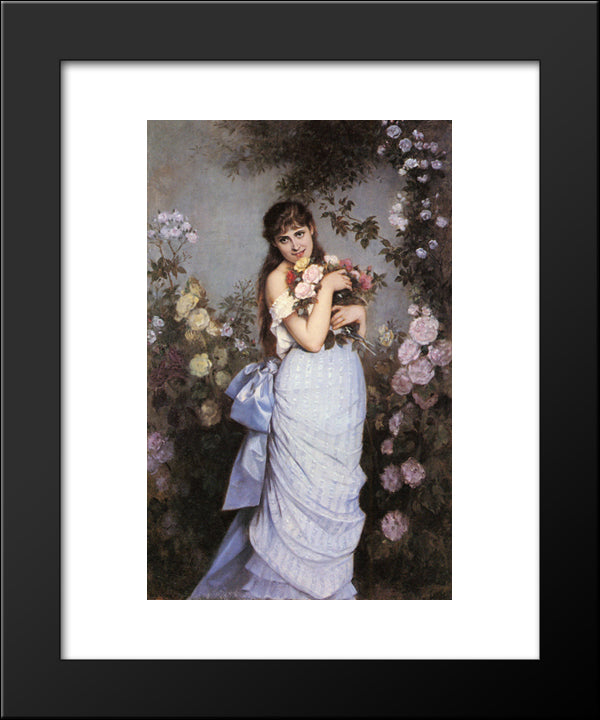 A Young Woman In A Rose Garden 20x24 Black Modern Wood Framed Art Print Poster by Toulmouche, Auguste