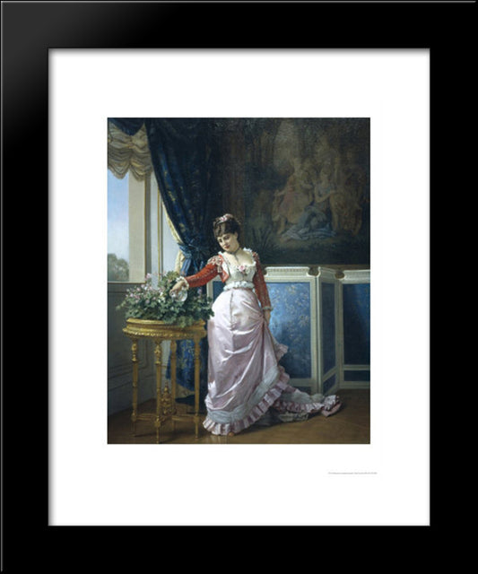 Watering The Flowers 20x24 Black Modern Wood Framed Art Print Poster by Toulmouche, Auguste