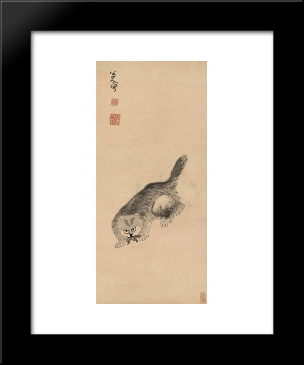 Cat And Butterfly 20x24 Black Modern Wood Framed Art Print Poster by Shanren, Bada