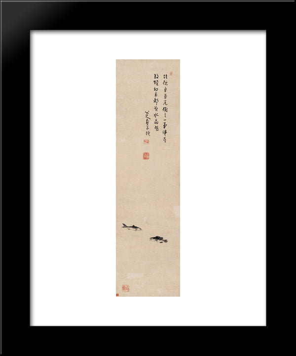 Double Fish 20x24 Black Modern Wood Framed Art Print Poster by Shanren, Bada
