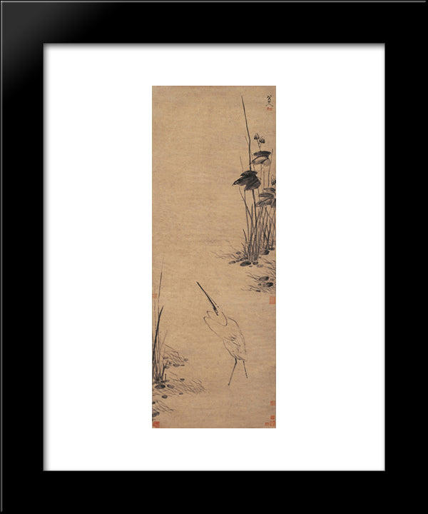 Egret By The Pool 20x24 Black Modern Wood Framed Art Print Poster by Shanren, Bada