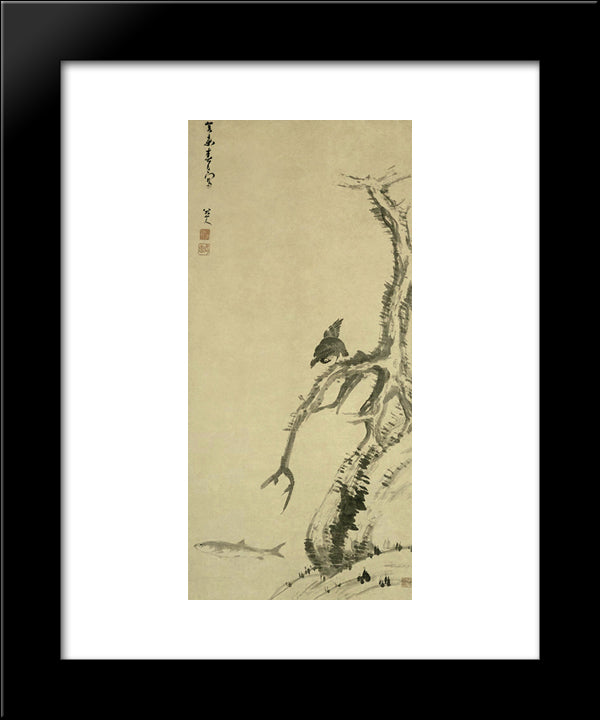 Mynah Bird On An Old Tree 20x24 Black Modern Wood Framed Art Print Poster by Shanren, Bada