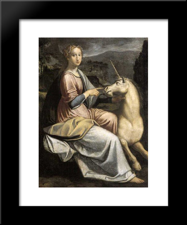 Dama Con L'Unicorno 20x24 Black Modern Wood Framed Art Print Poster by Longhi, Barbara