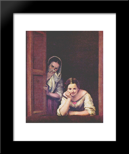 A Girl And Her Duenna 20x24 Black Modern Wood Framed Art Print Poster by Murillo, Bartolome Esteban
