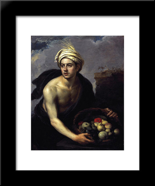 A Young Man With A Basket Of Fruit 20x24 Black Modern Wood Framed Art Print Poster by Murillo, Bartolome Esteban