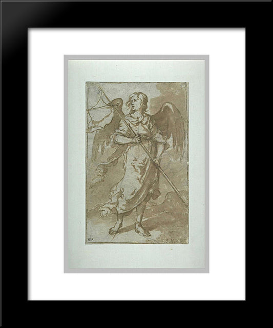 Angel Holding A Banner 20x24 Black Modern Wood Framed Art Print Poster by Murillo, Bartolome Esteban