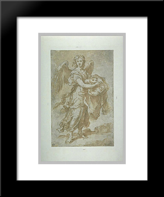 Angel Holding The Tunic And Dice 20x24 Black Modern Wood Framed Art Print Poster by Murillo, Bartolome Esteban
