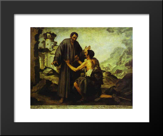 Brother Juniper And The Beggar 20x24 Black Modern Wood Framed Art Print Poster by Murillo, Bartolome Esteban