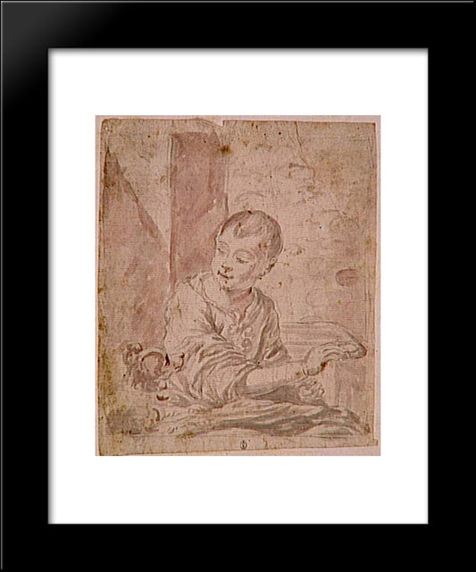 Child Watching A Dog 20x24 Black Modern Wood Framed Art Print Poster by Murillo, Bartolome Esteban