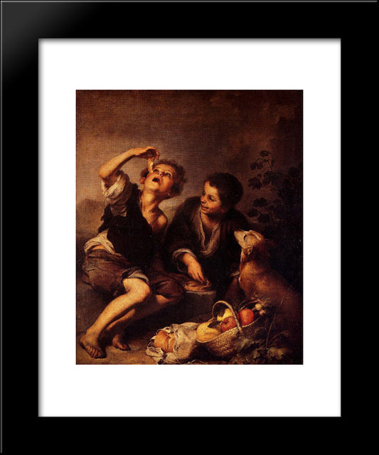 Children Eating A Pie 20x24 Black Modern Wood Framed Art Print Poster by Murillo, Bartolome Esteban