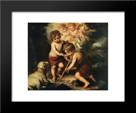 Children With Shell 20x24 Black Modern Wood Framed Art Print Poster by Murillo, Bartolome Esteban