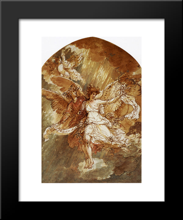 Angels Announcing The Birth Of Our Savior 20x24 Black Modern Wood Framed Art Print Poster by West, Benjamin