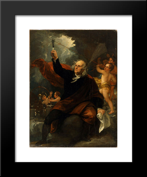 Benjamin Franklin Drawing Electricity From The Sky 20x24 Black Modern Wood Framed Art Print Poster by West, Benjamin