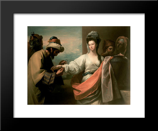 Isaac'S Servant Trying The Bracelet On Rebecca'S Arm 20x24 Black Modern Wood Framed Art Print Poster by West, Benjamin