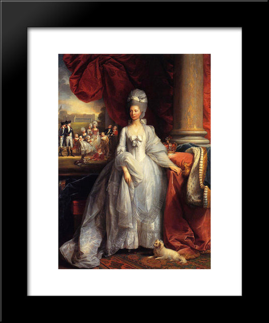 Portrait Of Queen Charlotte Of The United Kingdom, With Windsor And The Royal Family In The Background 20x24 Black Modern Wood Framed Art Print Poster by West, Benjamin