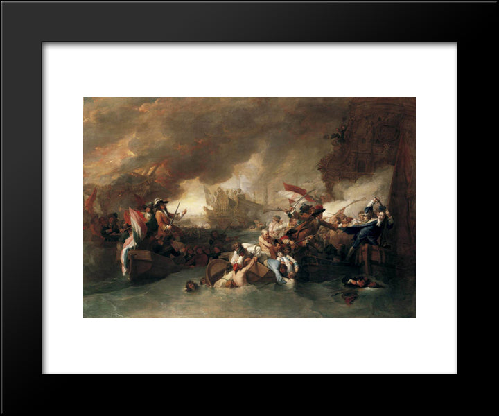 The Battle Of La Hogue, Destruction Of The French Fleet, May 22, 1692 20x24 Black Modern Wood Framed Art Print Poster by West, Benjamin