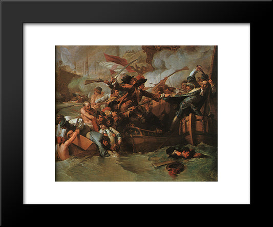 The Battle Of La Hogue, Destruction Of The French Fleet, May 22, 1692 (Detail) 20x24 Black Modern Wood Framed Art Print Poster by West, Benjamin