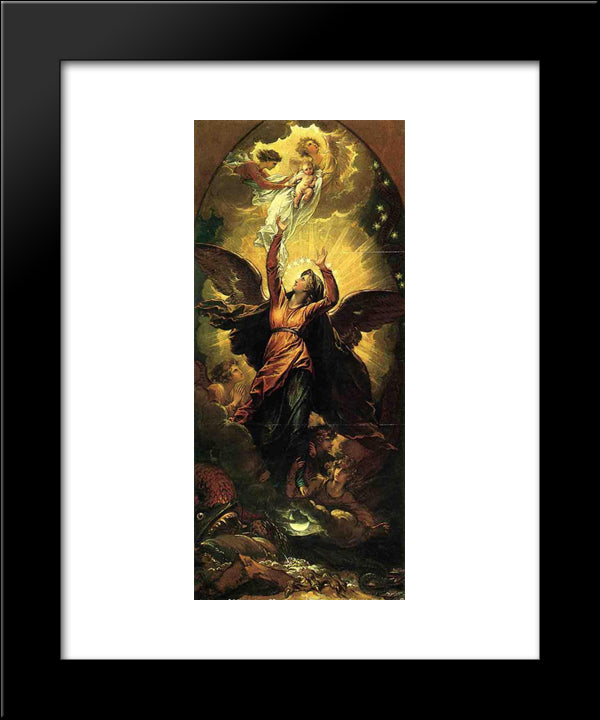 The Woman Clothed With The Sun Fleeth From The Persecution Of The Dragon 20x24 Black Modern Wood Framed Art Print Poster by West, Benjamin