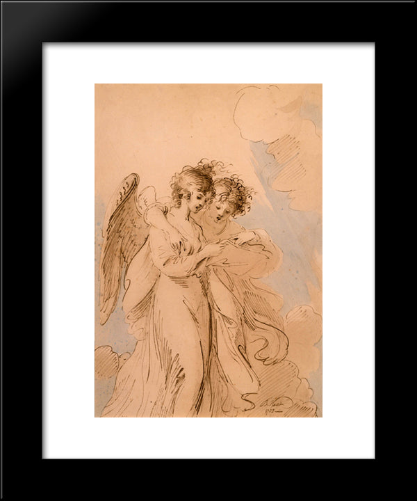 Two Angels Singing 20x24 Black Modern Wood Framed Art Print Poster by West, Benjamin