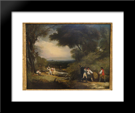 Woodcutters In Windsor Park 20x24 Black Modern Wood Framed Art Print Poster by West, Benjamin