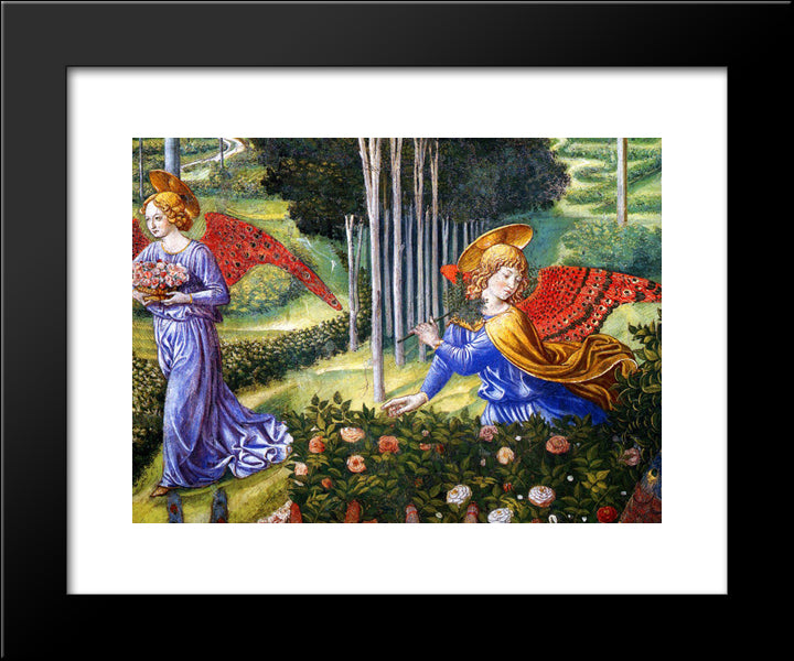 Angel Gathering Flowers In A Heavenly Landscape (Detail) 20x24 Black Modern Wood Framed Art Print Poster by Gozzoli, Benozzo