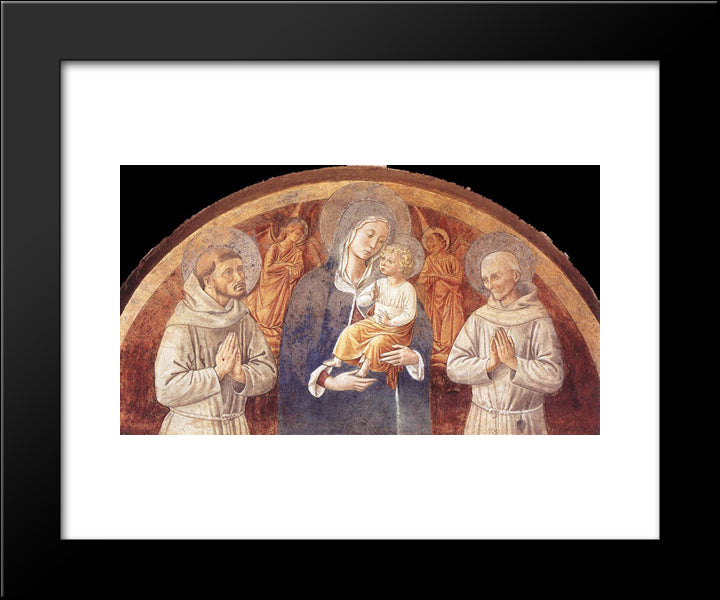 Madonna And Child Between St. Francis And St. Bernardine Of Siena 20x24 Black Modern Wood Framed Art Print Poster by Gozzoli, Benozzo