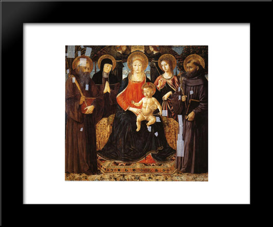 Madonna And Child Enthroned Among St. Benedict, St. Scholastica, St. Ursula And St. John Gualberto 20x24 Black Modern Wood Framed Art Print Poster by Gozzoli, Benozzo