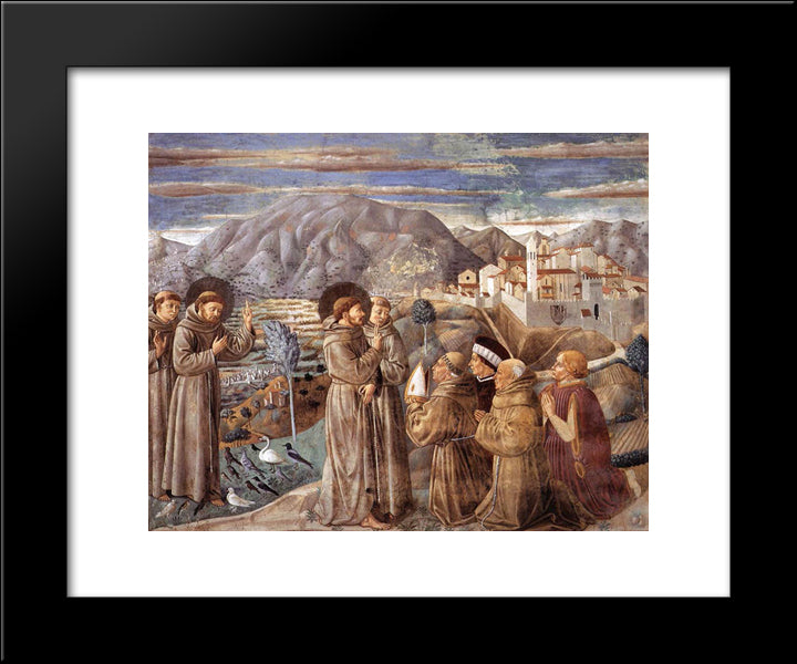 Preaching To The Birds And Blessing Montefalco 20x24 Black Modern Wood Framed Art Print Poster by Gozzoli, Benozzo