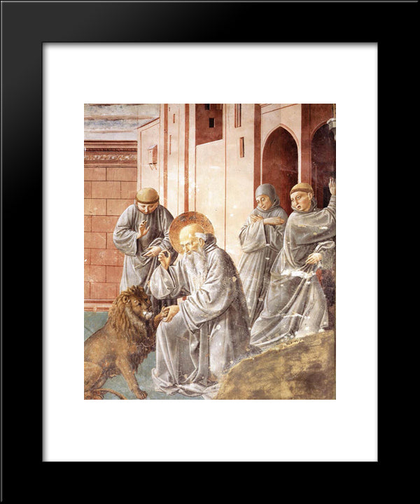 St. Jerome Pulling A Thorn From A Lion'S Paw 20x24 Black Modern Wood Framed Art Print Poster by Gozzoli, Benozzo