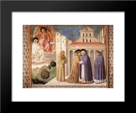 Vision Of St. Dominic And Meeting Of St. Francis And St. Dominic 20x24 Black Modern Wood Framed Art Print Poster by Gozzoli, Benozzo