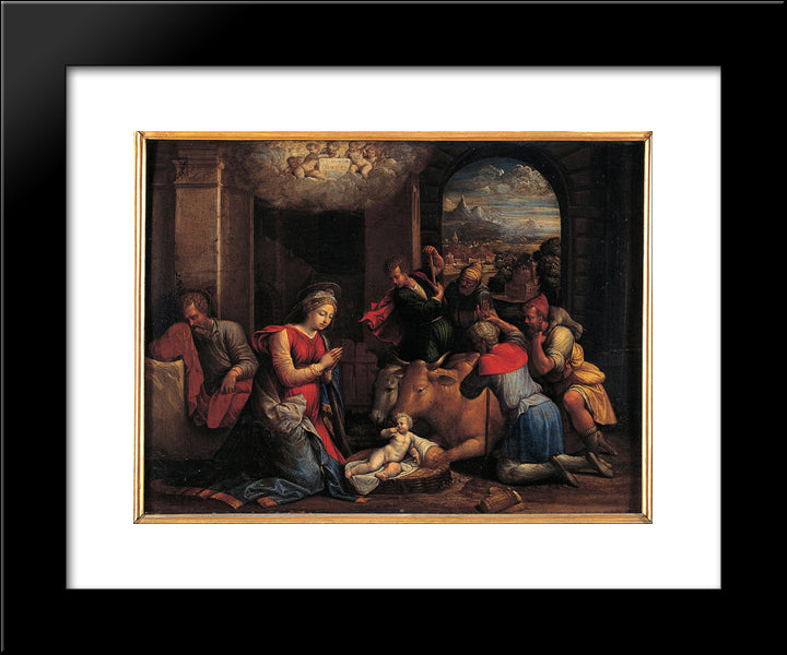Adoration Of The Sheperds 20x24 Black Modern Wood Framed Art Print Poster by Tisi, Benvenuto