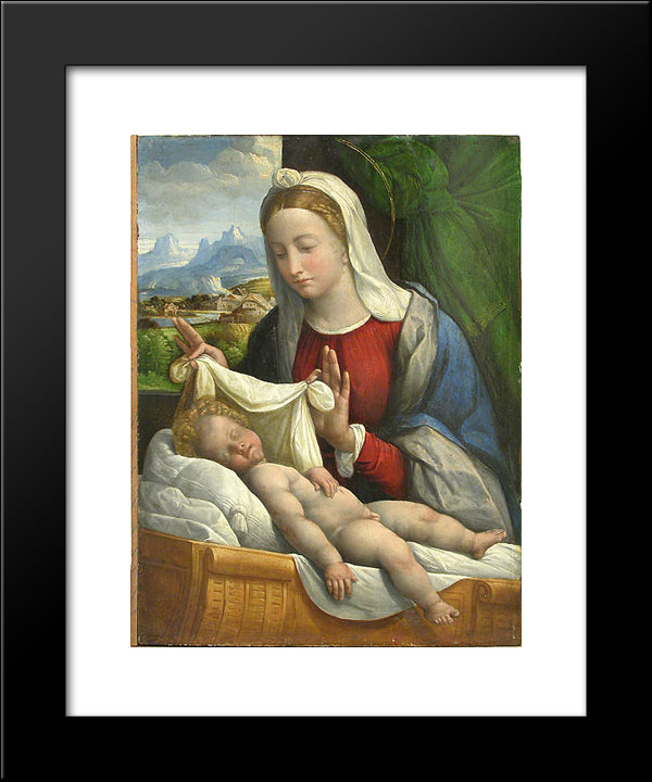 Baby Jesus Sleeping 20x24 Black Modern Wood Framed Art Print Poster by Tisi, Benvenuto