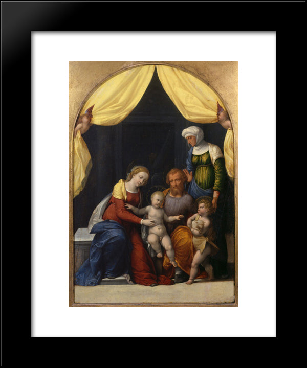 Holy Family With The Infant Saint John And Saint Elizabeth 20x24 Black Modern Wood Framed Art Print Poster by Tisi, Benvenuto