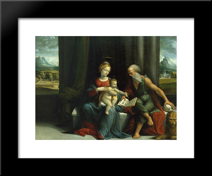 Madonna And Child And St Jerome 20x24 Black Modern Wood Framed Art Print Poster by Tisi, Benvenuto