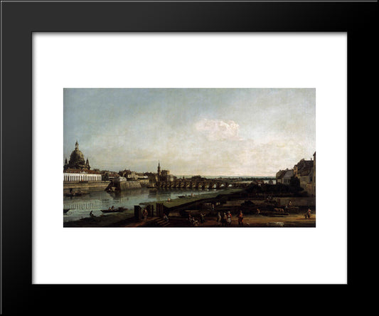 Dresden From The Right Bank Of The Elbe, Above The Augustusbrucke 20x24 Black Modern Wood Framed Art Print Poster by Bellotto, Bernardo