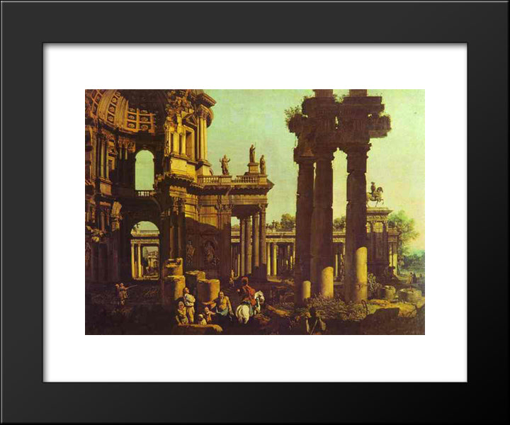 Ruins Of A Temple 20x24 Black Modern Wood Framed Art Print Poster by Bellotto, Bernardo