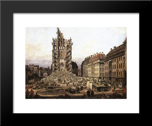 The Ruins Of The Old Kreuzkirche, Dresden 20x24 Black Modern Wood Framed Art Print Poster by Bellotto, Bernardo