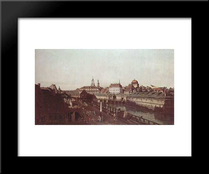 View Of Dresden, The Dresden Fortifications, Moat With A Bridge Between Gate And Post Mile Pillar Wilsche 20x24 Black Modern Wood Framed Art Print Poster by Bellotto, Bernardo