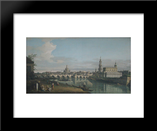 View Of Dresden From The Right Bank Of The Elbe With Augustus Bridge 20x24 Black Modern Wood Framed Art Print Poster by Bellotto, Bernardo