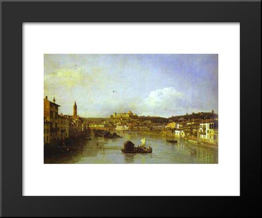 View Of Verona And The River Adige From The Ponte Nuovo 20x24 Black Modern Wood Framed Art Print Poster by Bellotto, Bernardo