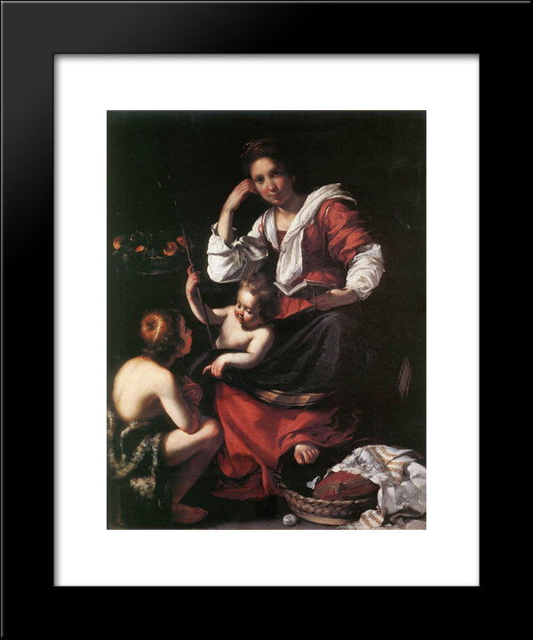 Madonna And Child With The Young St. John 20x24 Black Modern Wood Framed Art Print Poster by Strozzi, Bernardo