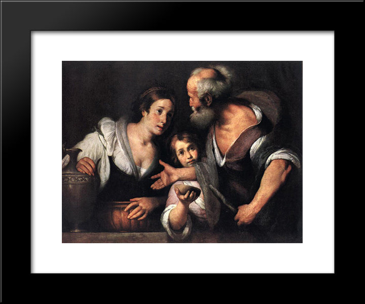 Prophet Elijah And The Widow Of Sarepta 20x24 Black Modern Wood Framed Art Print Poster by Strozzi, Bernardo