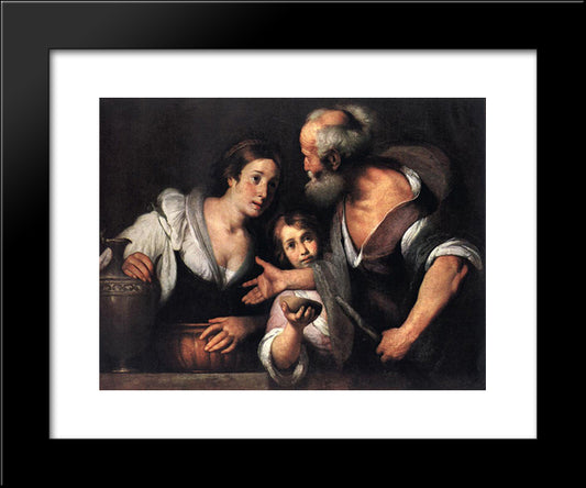 Prophet Elijah And The Widow Of Sarepta 20x24 Black Modern Wood Framed Art Print Poster by Strozzi, Bernardo